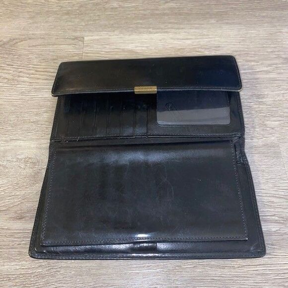 COACH Vtg Lexington Smooth Black Leather Long Trifold Clutch Wallet Checkbook - Picture 3 of 4